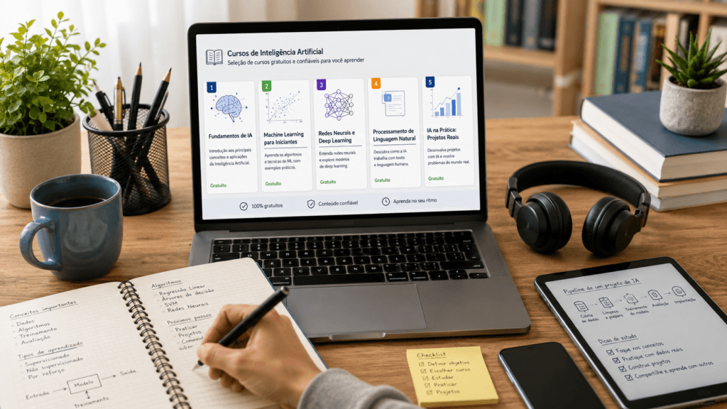 Onde estudar IA de graça: 5 cursos confiáveis onde estudar ia gratis cursos confiaveis